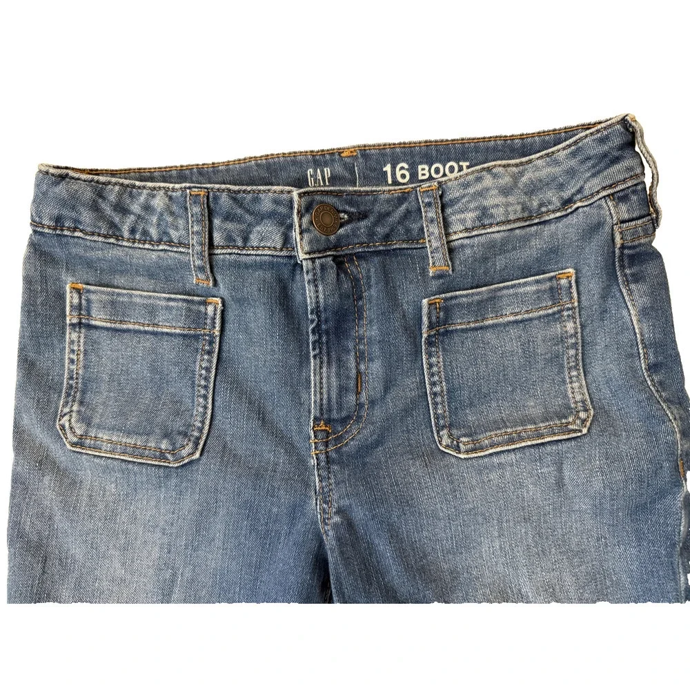 GAP Kids Jeans Youth 16 Blue Bootcut Adjustable Waist Denim Unique Front Pockets